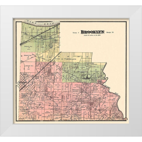 Brooklyn Ohio Landowner - Titus 1876 White Modern Wood Framed Art Print by Titus