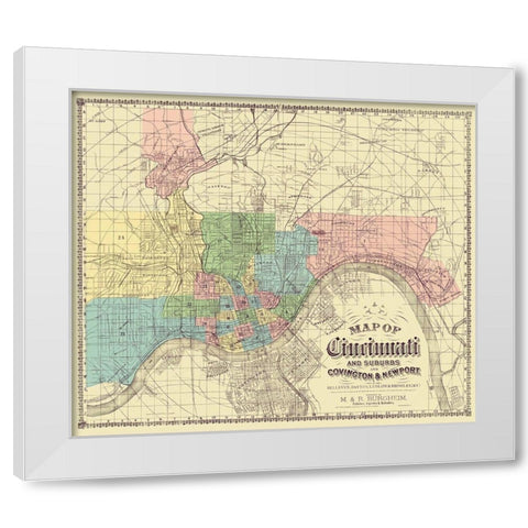 Cincinnati, Suburbs Ohio - Burgheim 1870 White Modern Wood Framed Art Print by Burgheim