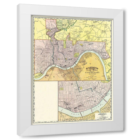 Cincinatti Ohio - Rand McNally 1897 White Modern Wood Framed Art Print by Rand McNally