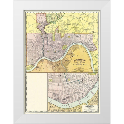 Cincinatti Ohio - Rand McNally 1897 White Modern Wood Framed Art Print by Rand McNally