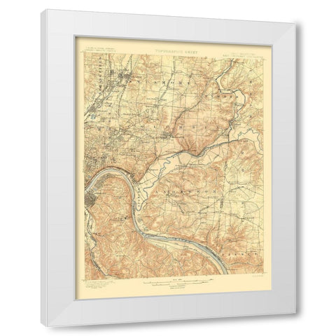 Cincinnati East Ohio Kentucky Quad - USGS 1900 White Modern Wood Framed Art Print by USGS