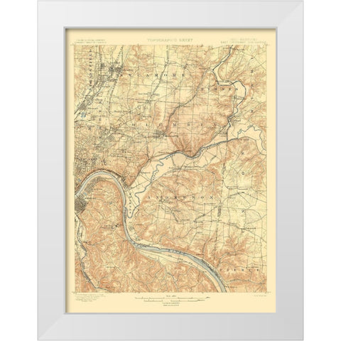 Cincinnati East Ohio Kentucky Quad - USGS 1900 White Modern Wood Framed Art Print by USGS