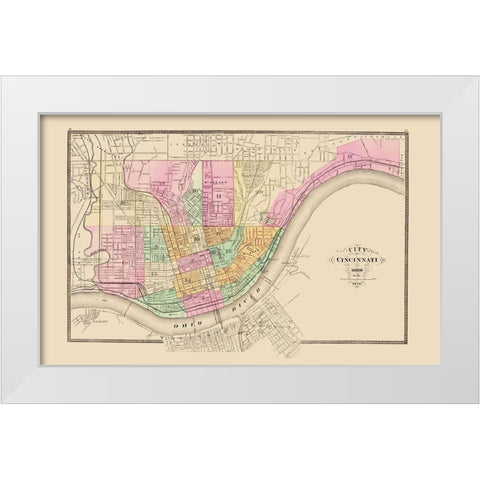 Cincinnati Ohio - Stedman 1872 White Modern Wood Framed Art Print by Stedman