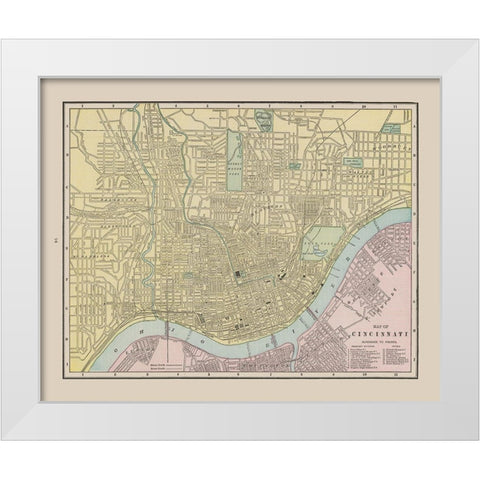 Cincinnati  Ohio - Cram 1892 White Modern Wood Framed Art Print by Cram