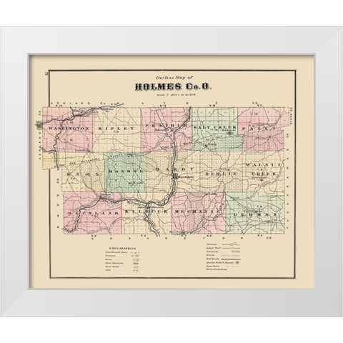 Holmes Ohio - Caldwell 1907 White Modern Wood Framed Art Print by Caldwell