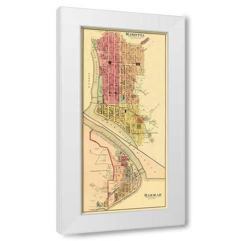 Marietta, Harmar Ohio Landowner - Hayes 1877 White Modern Wood Framed Art Print by Hayes