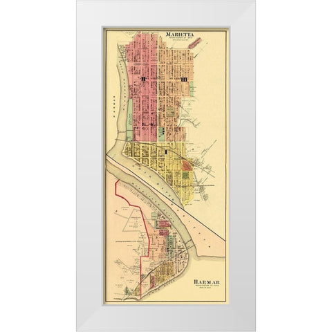 Marietta, Harmar Ohio Landowner - Hayes 1877 White Modern Wood Framed Art Print by Hayes