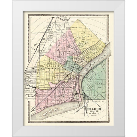 Toledo Ohio Landowner - Marston 1872 White Modern Wood Framed Art Print by Marston