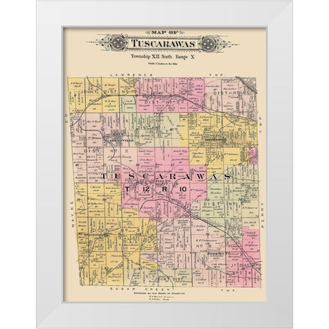 Tuscarawas Ohio Landowner - Lawrence 1896 White Modern Wood Framed Art Print by Lawrence