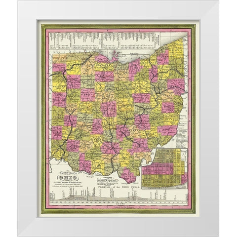 Ohio with Cincinnati Ohio - Mitchell 1846 White Modern Wood Framed Art Print by Mitchell