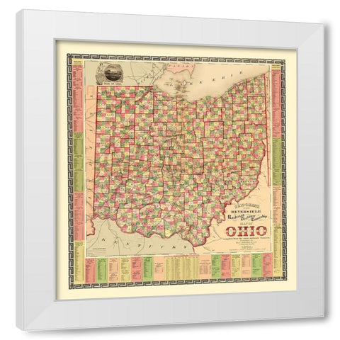 Ohio Railroad Distances and Townships 1873 White Modern Wood Framed Art Print by Bridgman