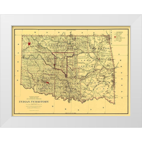 Oklahoma Indian Territory - Bien 1887 White Modern Wood Framed Art Print by Bien
