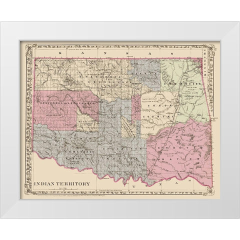 Oklahoma Indian Territory - Gary 1873 White Modern Wood Framed Art Print by Gary