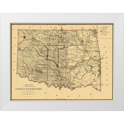 Oklahoma Indian Territory - Stockslager 1887 White Modern Wood Framed Art Print by Stockslager