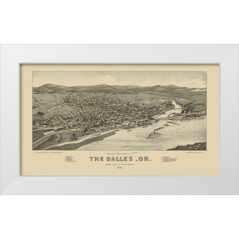 The Dalles Oregon - Stoner 1884 White Modern Wood Framed Art Print by Stoner