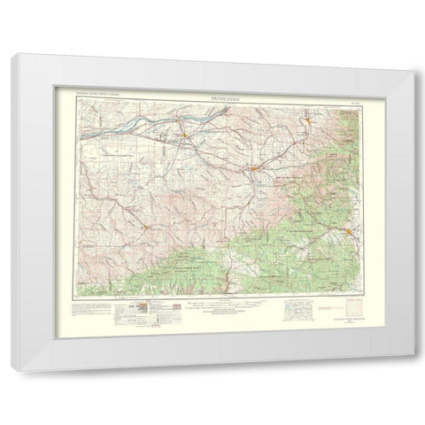 Pendleton Oregon Washington Quad - USGS 1964 White Modern Wood Framed Art Print by USGS