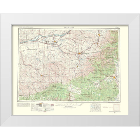 Pendleton Oregon Washington Quad - USGS 1964 White Modern Wood Framed Art Print by USGS
