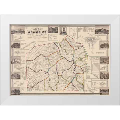 Adams Pennsylvania Landowner - Hopkins 1857 White Modern Wood Framed Art Print by Hopkins