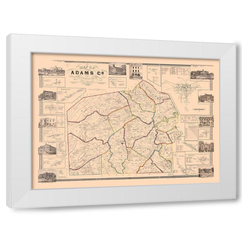 Adams County Pennsylvania - Hopkins 1858 White Modern Wood Framed Art Print by Hopkins