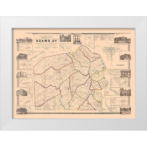 Adams County Pennsylvania - Hopkins 1858 White Modern Wood Framed Art Print by Hopkins