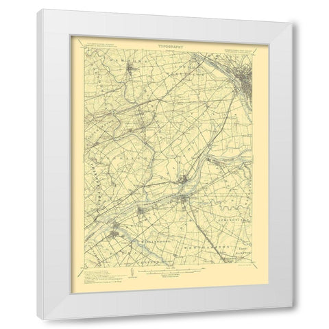 Burlington Pennsylvania New Jersey Quad White Modern Wood Framed Art Print by USGS