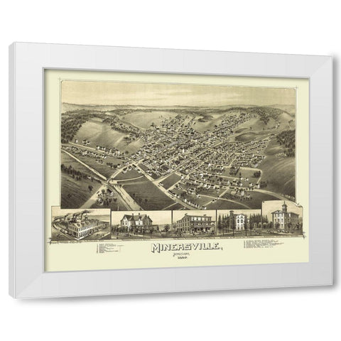 Minersville Pennsylvania - Fowler 1889  White Modern Wood Framed Art Print by Fowler