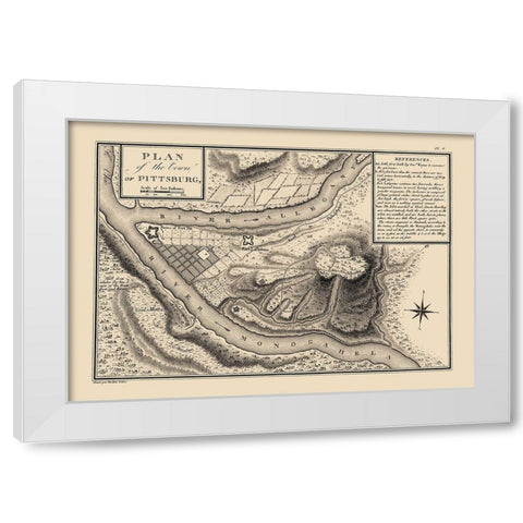 Pittsburg Pennsylvania - Collot 1796 White Modern Wood Framed Art Print by Collot