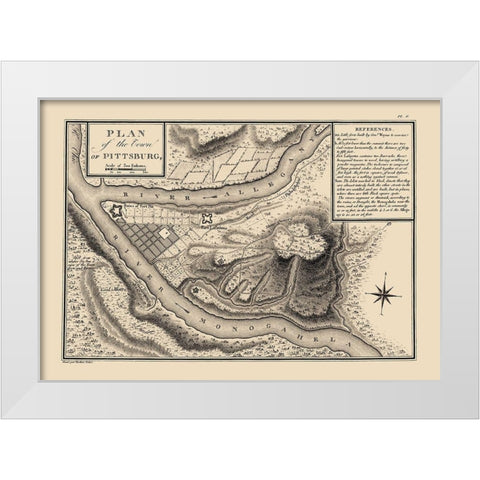 Pittsburg Pennsylvania - Collot 1796 White Modern Wood Framed Art Print by Collot