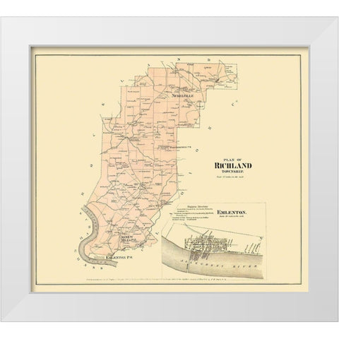 Richland Pennsylvania Landowner - Beers 1865 White Modern Wood Framed Art Print by Beers