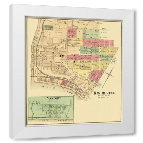 Rochester, Vanport Pennsylvania Landowner White Modern Wood Framed Art Print by Hayes