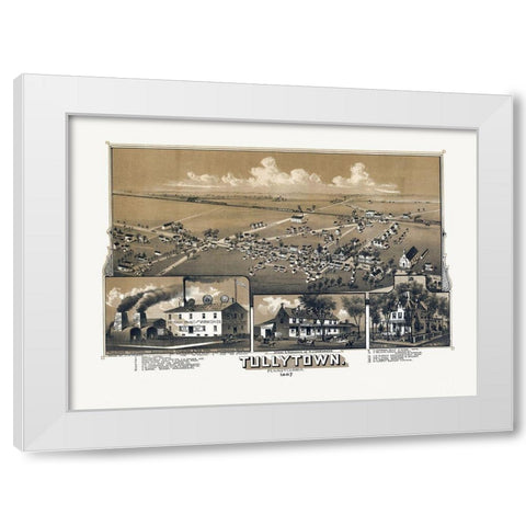 Tullytown Pennsylvania - Fowler 1887  White Modern Wood Framed Art Print by Fowler