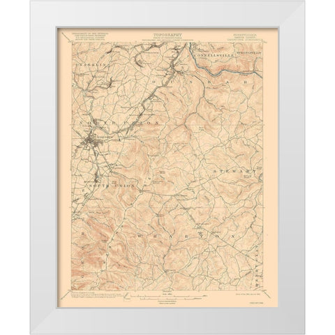 Uniontown Pennsylvania Quad - USGS 1900 White Modern Wood Framed Art Print by USGS