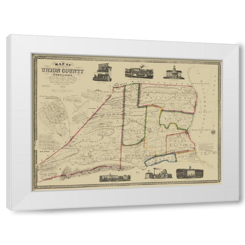 Union County Pennsylvania - Pasehall 1856 White Modern Wood Framed Art Print by Pasehall