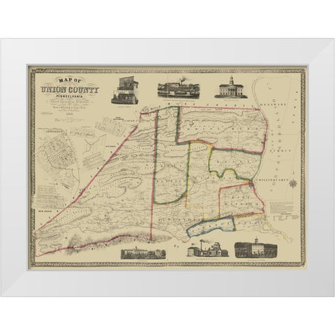 Union County Pennsylvania - Pasehall 1856 White Modern Wood Framed Art Print by Pasehall
