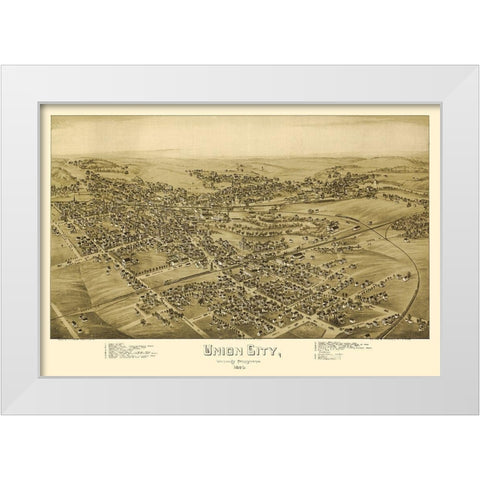 Union City Pennsylvania - Fowler 1895  White Modern Wood Framed Art Print by Fowler