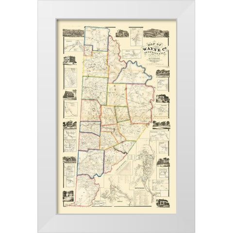 Wayne County Pennsylvania - Converse 1860 White Modern Wood Framed Art Print by Converse
