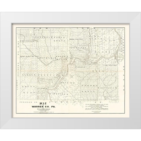 Warren County Pennsylvania - Wheelock 1889 White Modern Wood Framed Art Print by Wheeler