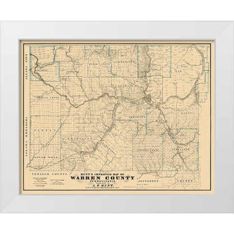 Warren County Pennsylvania - Hunt 1865 White Modern Wood Framed Art Print by Hunt