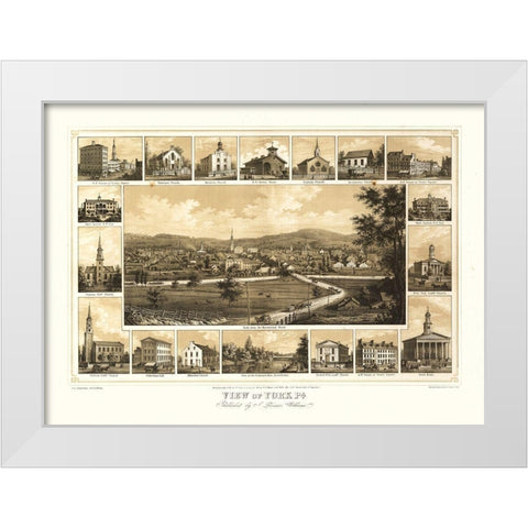 York Pennsylvania - Williams 1852  White Modern Wood Framed Art Print by Williams