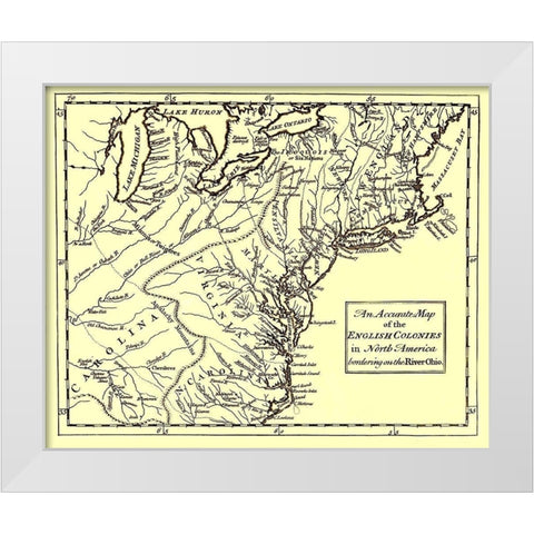 English Colonies Bordering Ohio River - 1750 White Modern Wood Framed Art Print by Unknown