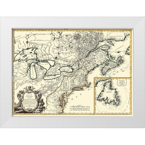 United States Canada - Vaugondy 1778 White Modern Wood Framed Art Print by Vaugondy