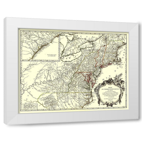Northeastern Coast North America - Vaugondy 1755 White Modern Wood Framed Art Print by Vaugondy