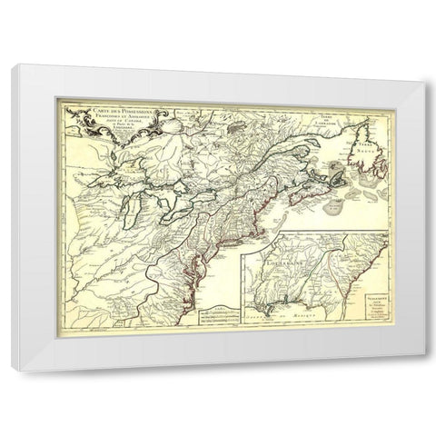 English French Possessions Canada Louisiana - 1756 White Modern Wood Framed Art Print by Unknown