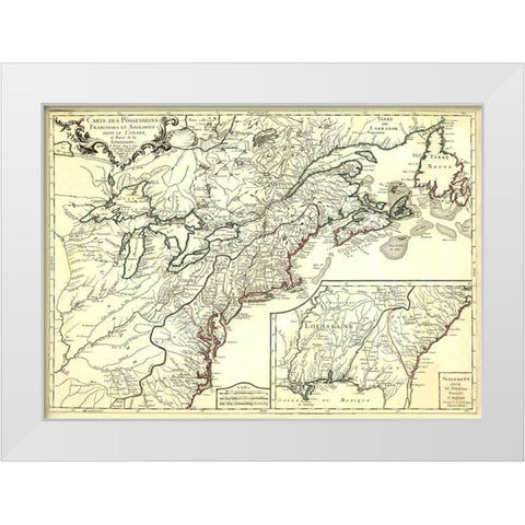 English French Possessions Canada Louisiana - 1756 White Modern Wood Framed Art Print by Unknown