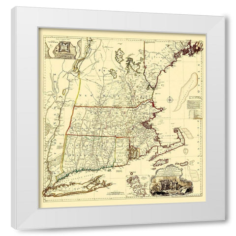Massachusetts, New Hampshire, Connecticut, RI White Modern Wood Framed Art Print by Unknown
