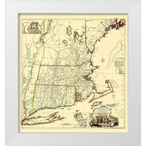 Massachusetts, New Hampshire, Connecticut, RI White Modern Wood Framed Art Print by Unknown