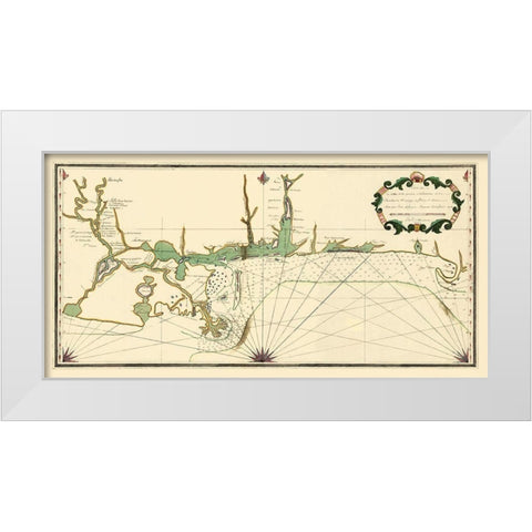 Louisiana Coast Mouth of Mississippi White Modern Wood Framed Art Print by Lefargue