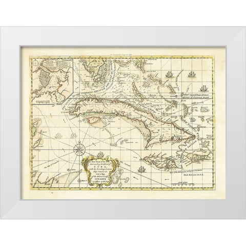 Currents Ships Courses Cuba - 1762 White Modern Wood Framed Art Print by Unknown