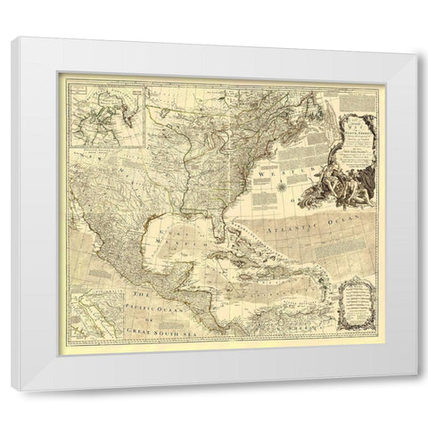 North America with British and Spanish Dominions White Modern Wood Framed Art Print by Unknown
