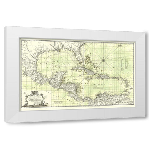 Chart of West Indies - Speer 1774 White Modern Wood Framed Art Print by Speer